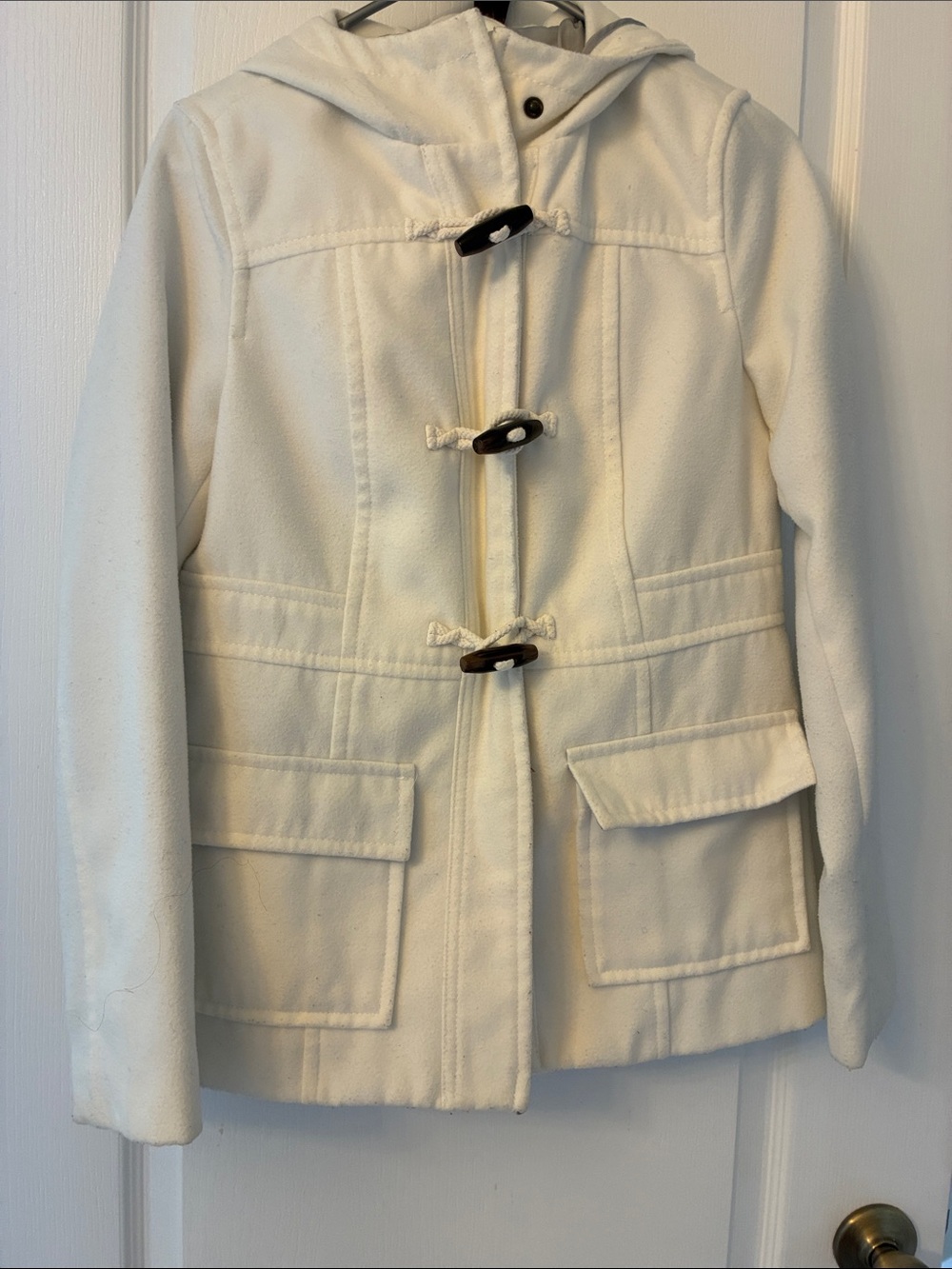 Old Navy Cream Hooded Toggle Pea Coat